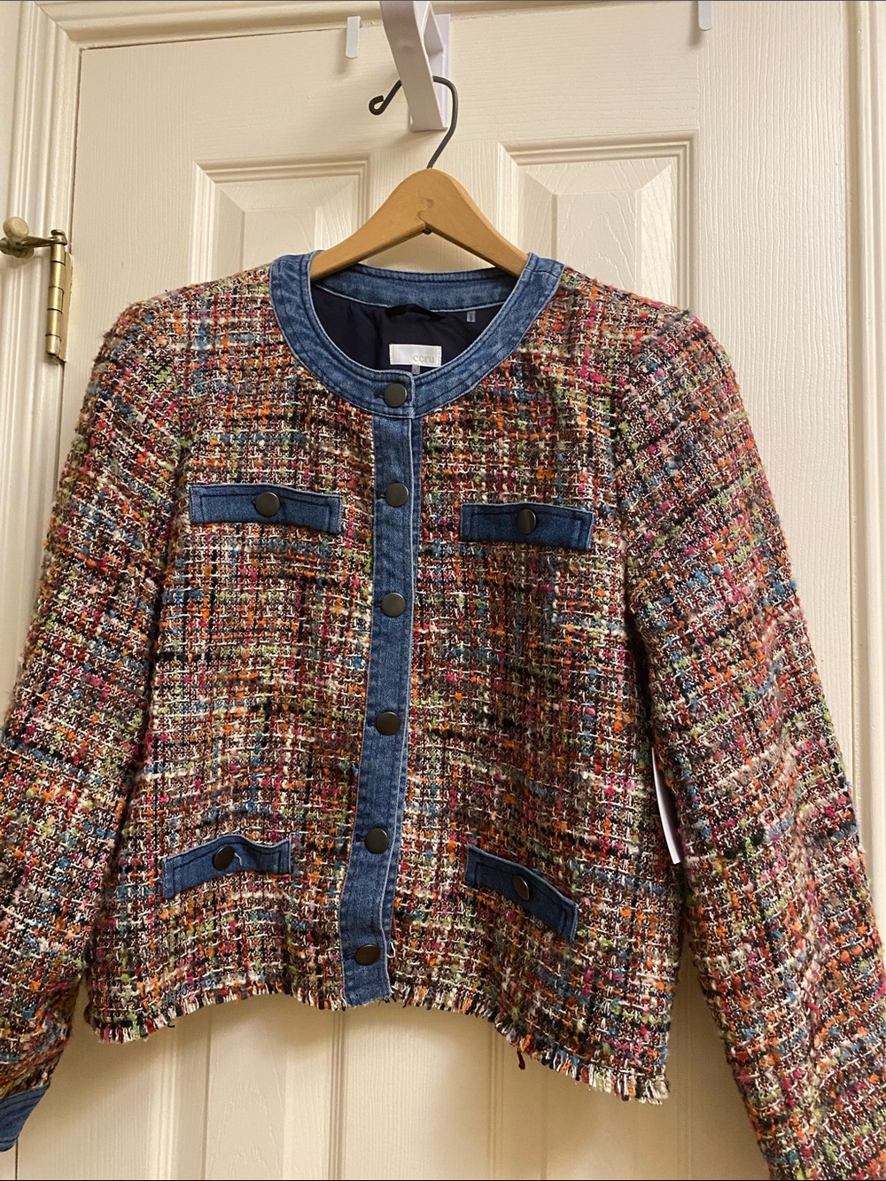 NWT ECRU Brand Mixed Media Denim Tweed Jacket L